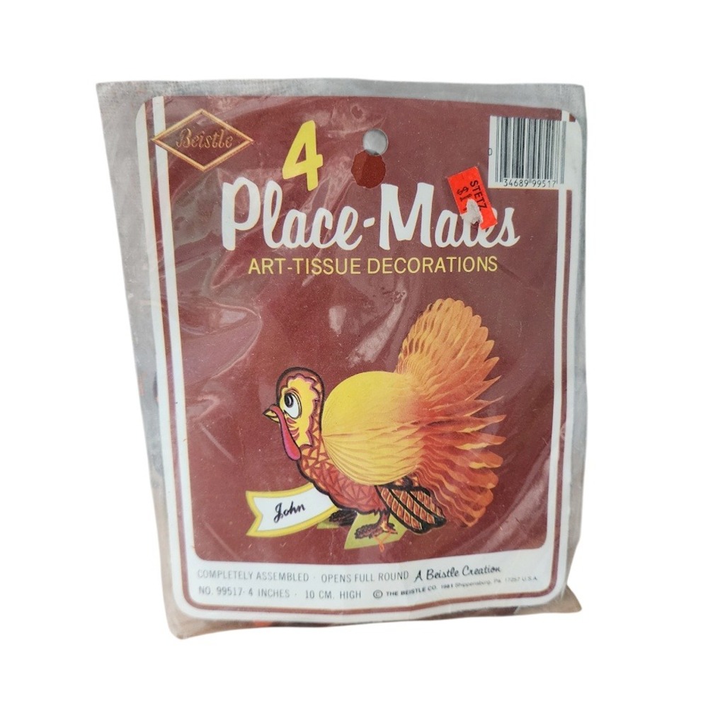 VINTAGE 1981‎ BEISTLE Thanksgiving Turkey Art Tissue Placemarkers NOS